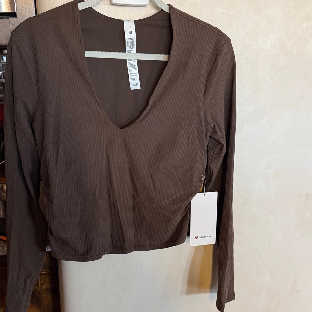 Long-Sleeve V-Neck Women's Top in Brown